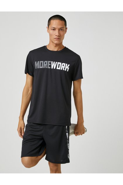 Sports T-Shirt Slogan Printed Crew Neck Breathable Fabric