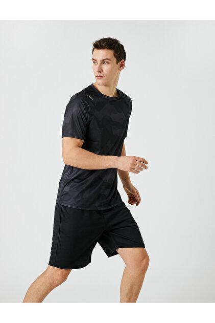 Sports T-Shirt with Abstract Print Detail Crew Neck