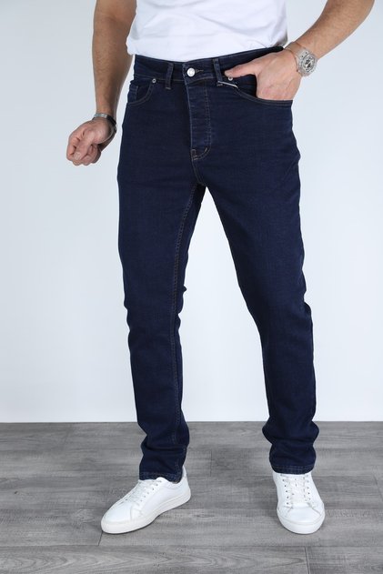 Pantaloni de blugi din denim, albastru marin, cu croială relaxată, pentru bărbați - Blugi elastici din Lycra
