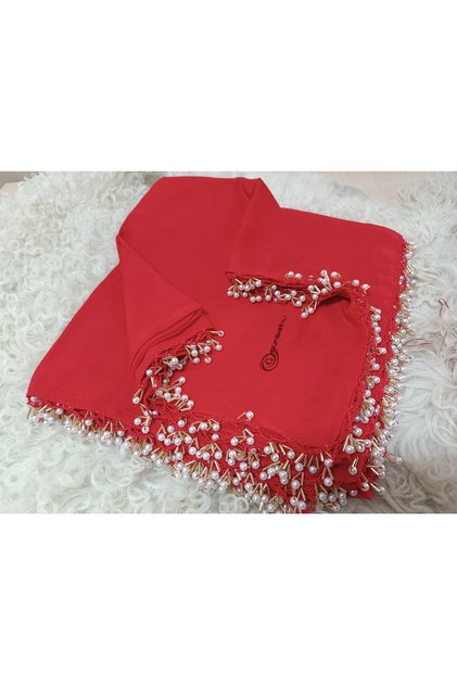 Handmade Pearl Beaded Gold Writing, Tülbent, Scarf, Yemeni, Mevlüt Coverlet, 4 Sides Embroidered