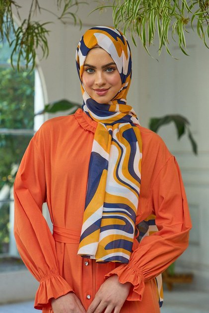 مجموعة Summer Sparkle Collection شال ناعم برتقالي أزرق داكن 3044-15