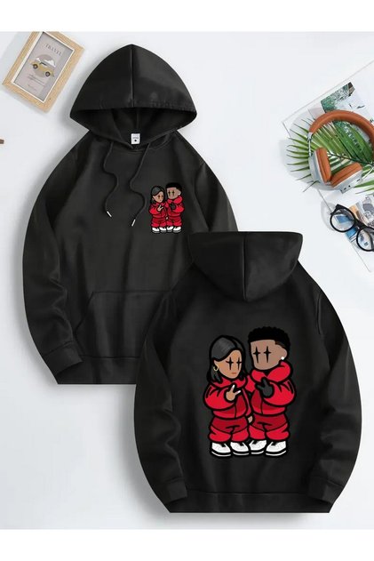 Siyah Kapşonlu Sweatshirt Çift Sevgili Kombinleri Couple Clothing