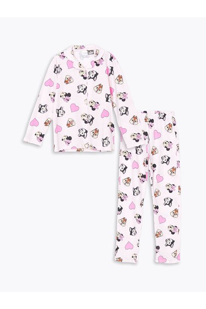 Shirt Collar Minnie Mouse Printed Girls' Pajama Set - S51289Z4