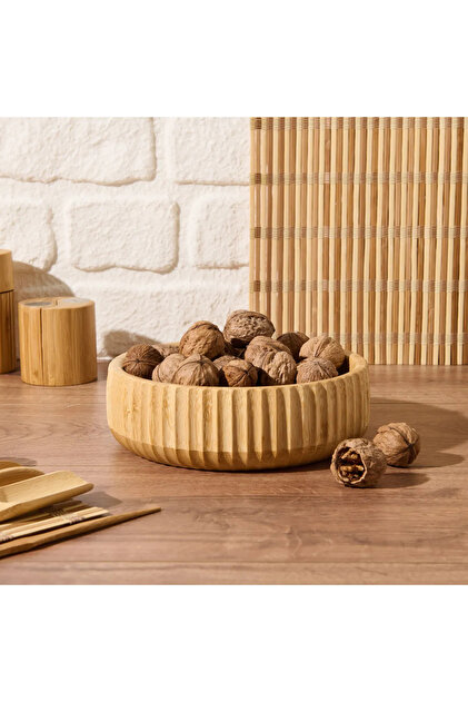 PAKETLENDİ Büyük Boy (22 Cm) Bambu Curve Salata Kasesi Şık ve
