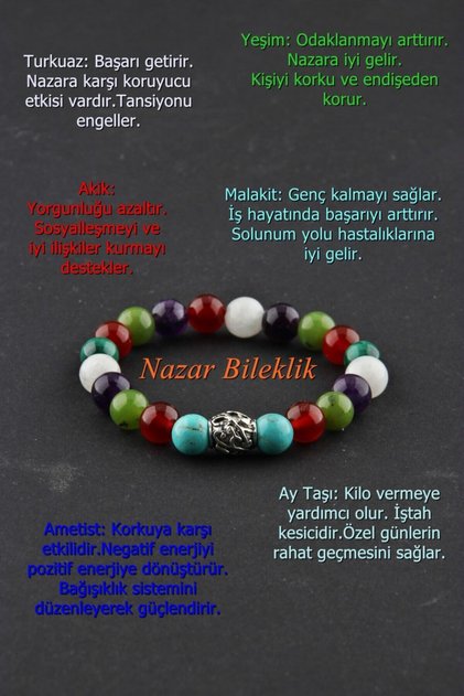 Certified Evil Eye Bracelet 8 Mm- Jade-Agate-Moonstone-Amethyst-Turquoise-Malachite