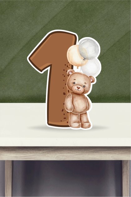 Teddy Bear Themed Footed Number Board - 1 Year Old (40 cm)