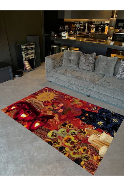 Sun Collection Candles Cat and Sun Patterned Woven Base Modern Decorative Carpet Sun24
