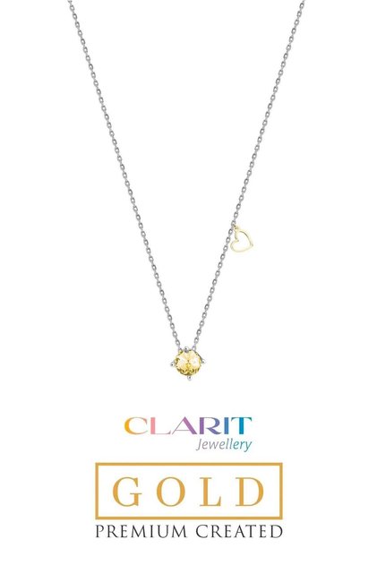 Created Light Yellow Canary Taşlı Clarit Serisi 8 Ayar Beyaz Altın Kolye