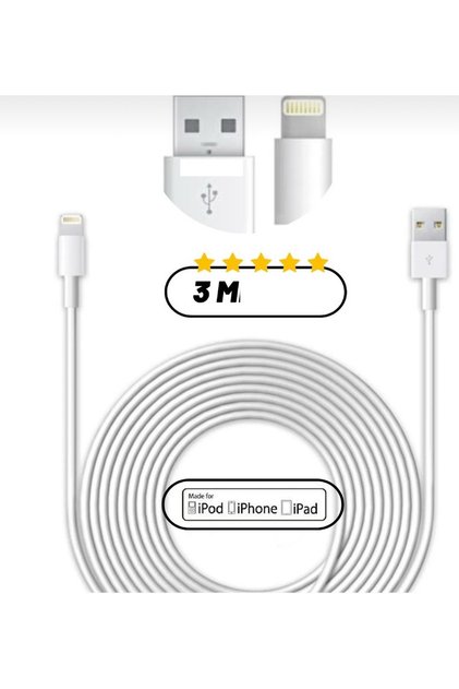 3 Metre Iphone Lightning Data Şarj Kablosu Apple Iphone Uyumlu Şarj Kablosu 13/13Pro/13Pro Max/12/12