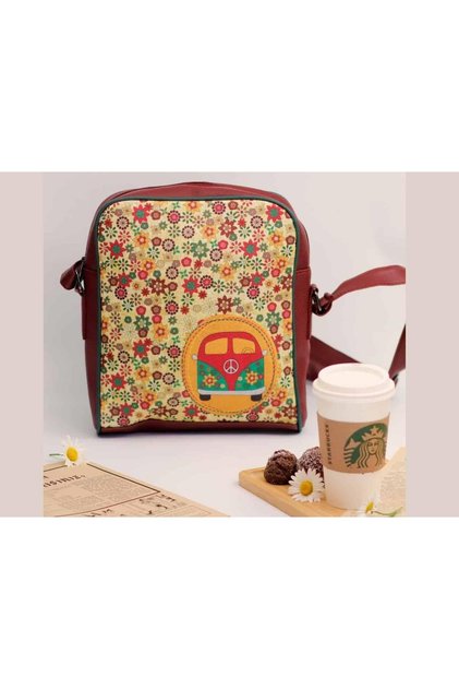 Wosvos Figured Large Postman Shoulder Bag Ethnic Bohemian Style - Burgundy