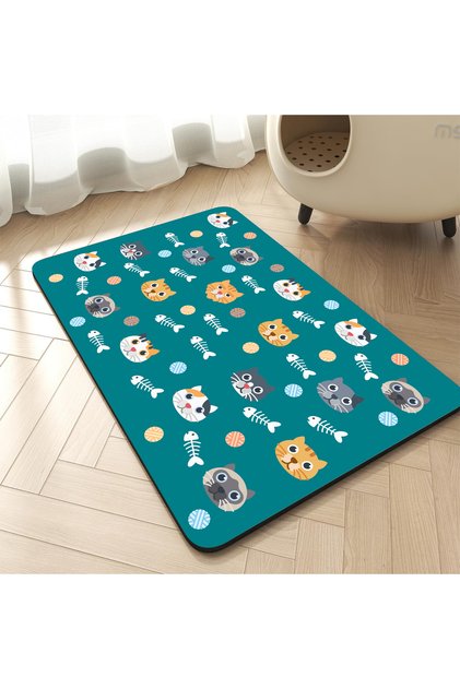 Evcil Hayvan Besleme Matı Kedi Balık Temalı Su İticili Leke Tutmaz Kedi Köpek Matı/Paspası 70*50 cm