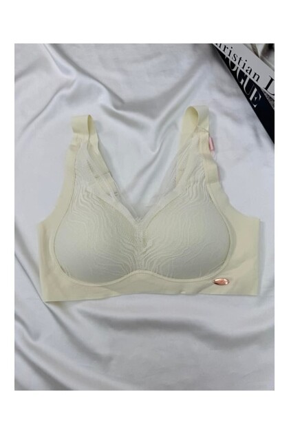 Laser Cut Bra Without Underwire with Detachable Pads and Lace Detail