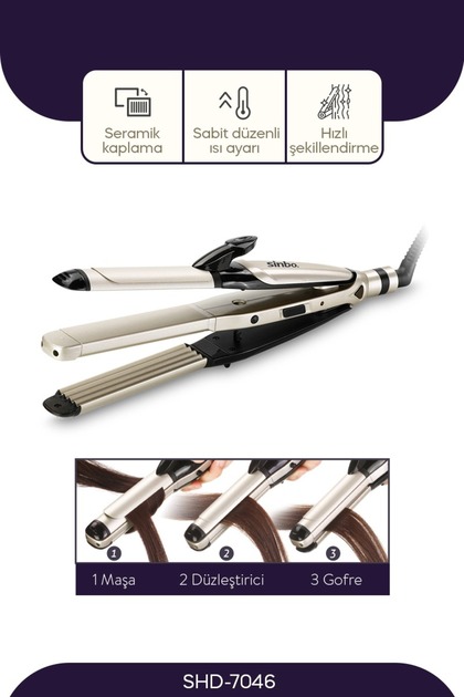 Saç Maşası 3in1 Fonksiyonel Saç Maşası 25 mm Kalın Bukle SHD-7046