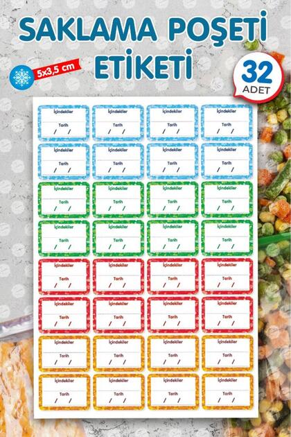 Saklama Poşeti Etiketi  32 adet  Ürün İsim Etiketi Düzenleyici Etiket 5x3,5 cm  Sudan Nemden Etkilen