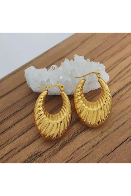 Gold Çelik Vintage Oval Halka Küpe