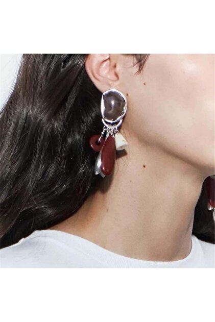 Burgundy Brown Beaded Design Earrings