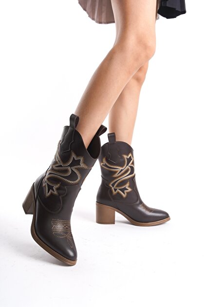 Modabuymus Basal Bitter Brown Cowboy Boots Heeled Comfortable Embroidered Western  Boots- Trendyol