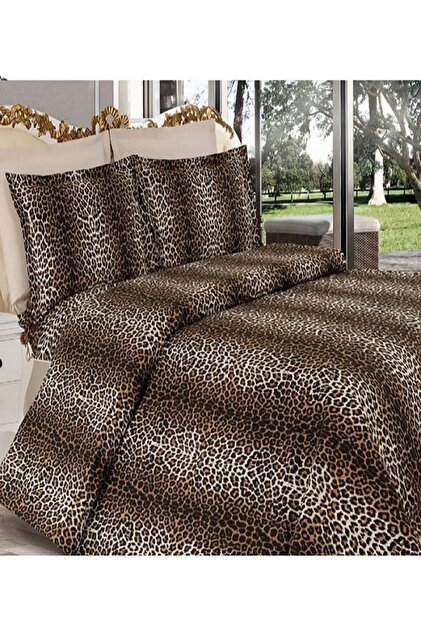 SET - Leopard Patterned Double Duvet Cover Set