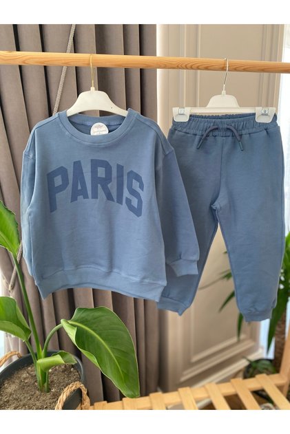 Babyaden Paris Written / Hoodie / Pocket Detail Unribbed Thin Seasonal Boy School Tracksuit