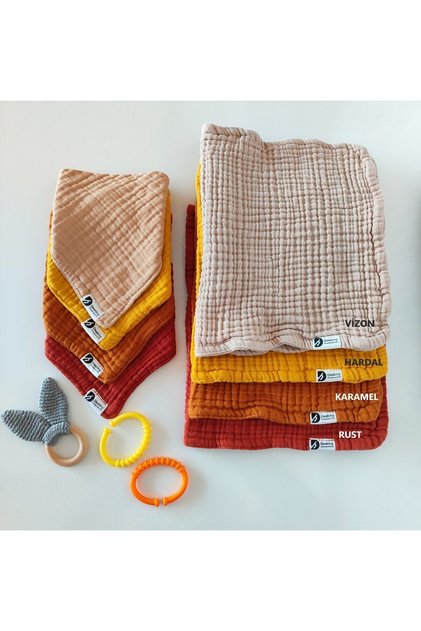 100% Cotton 8 Layers Muslin Fabric Set of 4 Baby Bibs with Three Snaps and Gas Removal Shoulder Cover