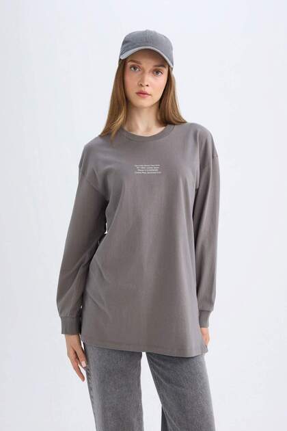 Dfc - Regular Fit Printed Long Sleeve T-Shirt Tunic