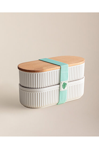 Madame Coco Magou Ahşap Kapaklı 2'li Lunch Box - Mint Yeşili