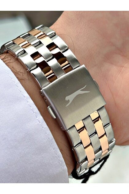 Slazenger Fonksiyonlu Gümüş-Bakır Renk Çelik Kordon Erkek Kol