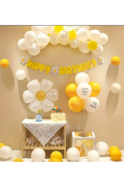 Daisy Concept Birthday Set with Chamomile Foil Balloon 53 Pieces
