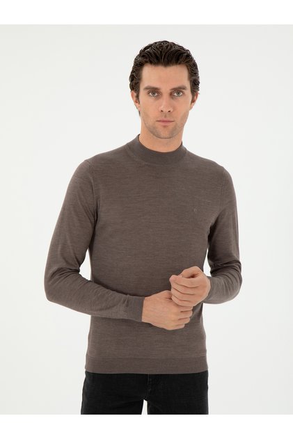 Mink Slim Fit Cashmere Silk Blended Quarter Turtleneck Knitwear Sweater 50296503-Vr052
