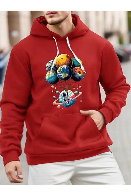 Space Themed Printed Hooded Sweatshirt