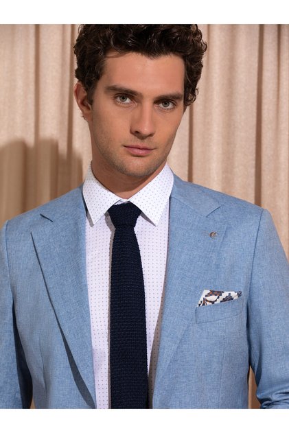 Blue Slim Fit Wool Silk Blend Coat 50265241-Vr036