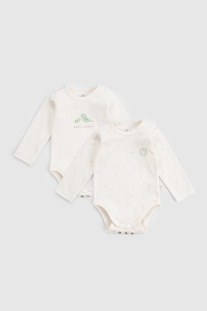 2-Piece Long Sleeve Adjustable Snap Fastener Organic Cotton Bodysuit Twig Ecru