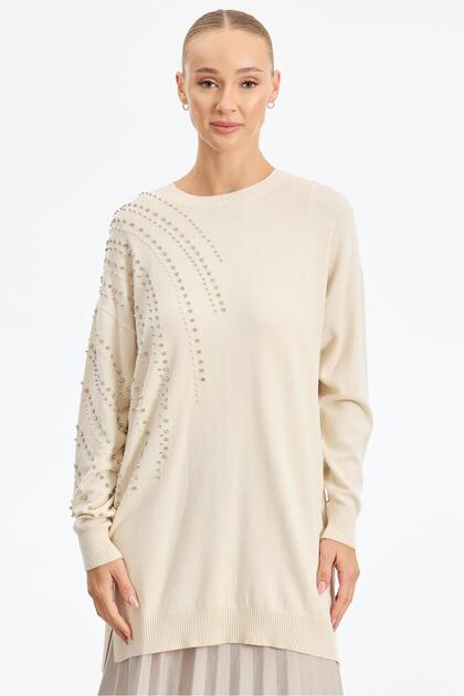 Tunic with Stone Detail on the Shoulder and Sleeve Vani̇lya