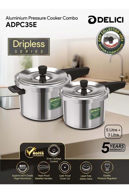 Aluminum Outer lid Pressure Cooker combo Silver 3 Liter+5liter