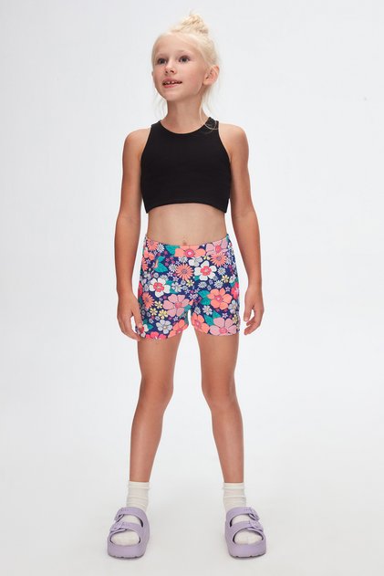Girl's Neon Garden Pattern Pocket Shorts
