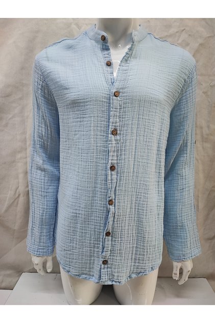 Muslin Cotton Long Sleeve, Soft Judge Collar Men's Shirt