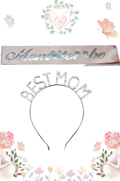 Mom To Be Kuşak Ve Best Mom Metal Taç & Baby Shower Set & Pembe Gümüş Kuşak Gümüş Taç