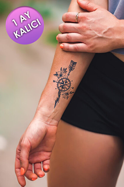 1 Ay Kalıcı Retro Pusula Dövmesi Unisex Compass Tattoo