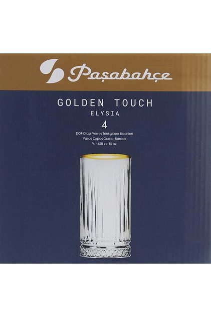 Pasabahce Gold Elysia 4-Piece Soft Drink Glass 450 Cc 520015, 520015/GB, 4 Pieces, Premium, White