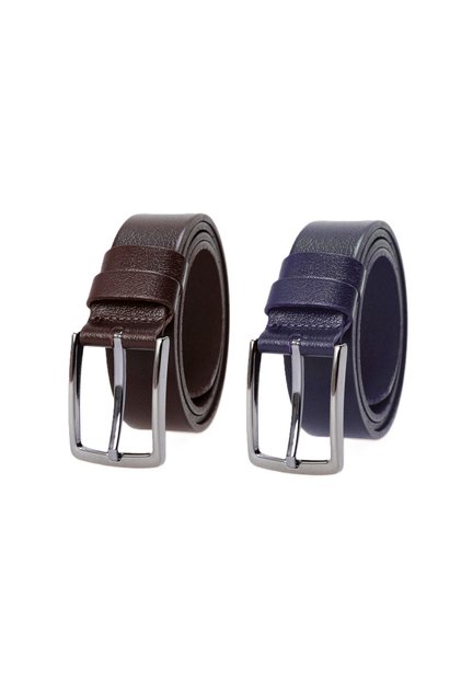 2 Pack 3.5 cm Classic Men's Belt 100% Genuine Classic Men's Leather Single Layer Brown-Navy Blue