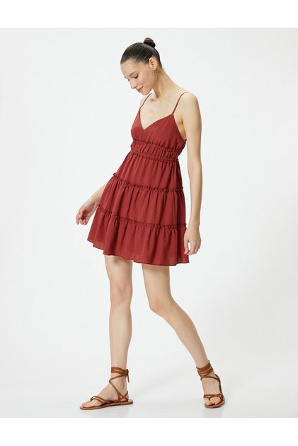 Strappy Mini Dress Lined Layered Gathered V-Neck
