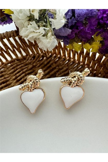 White Knotted Heart Earrings