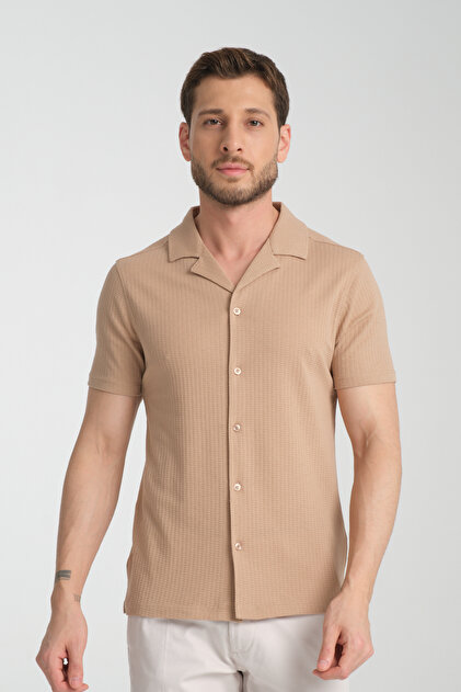 Frappoli Slim Apaç Collar Men's Short Sleeve Waffle Sports Shirt