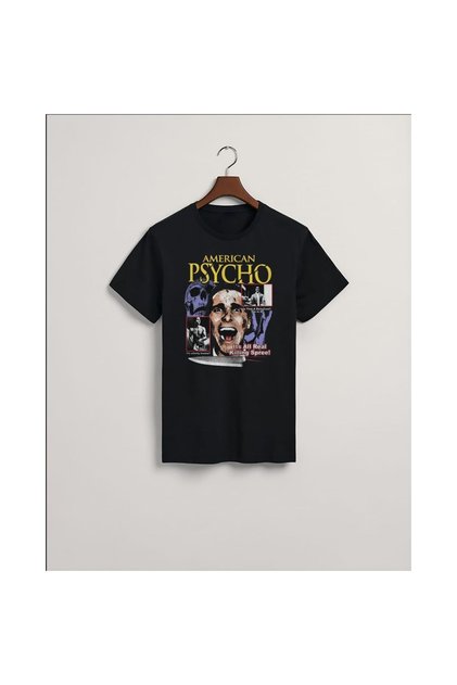 تي شيرت بتصميم خاص من القطن الأسود الممشط بطبعة American Psycho 105
