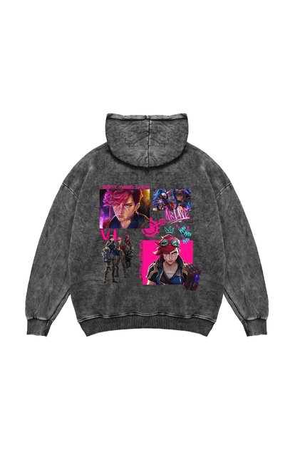 Vi Arcane Printed Oversize Unisex Washable Black Hoodie