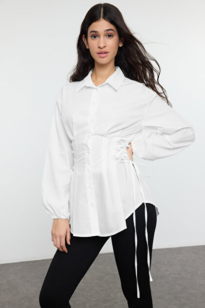 Ecru Woven Shirt with Binding Detail on Waist Tctss25Tg00003