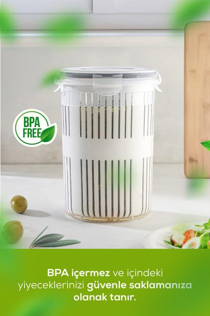 Vienev 2li 1,5 Litre Süzgeçli Saklama Kabı Zeytinlik Turşuluk