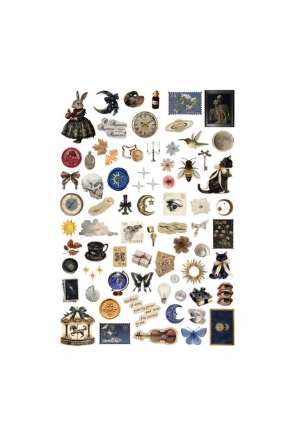 73 Adet Fairygrunge Dark Academia Vintage Sticker Seti - Etiket Seti Scrapbook Bullet Journal