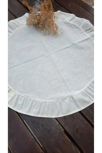 60 cm Yuvarlak Pileli Runner - Sehpa Zigon Örtüsü - Masa Ortası Örtü - Keten Runner - 1 Adet