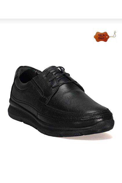 Byk 042 Black Genuine Leather Soft Orthopedic and Anatomic Light Sole Daily Men's Dads Shoes